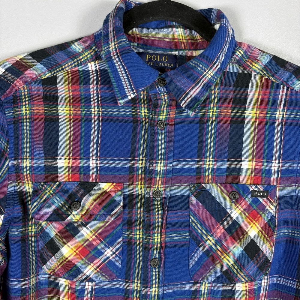 Polo Ralph Lauren Youth Large 14-16 Blue Red Plaid Button Up Long‎ Sleeve Shirt